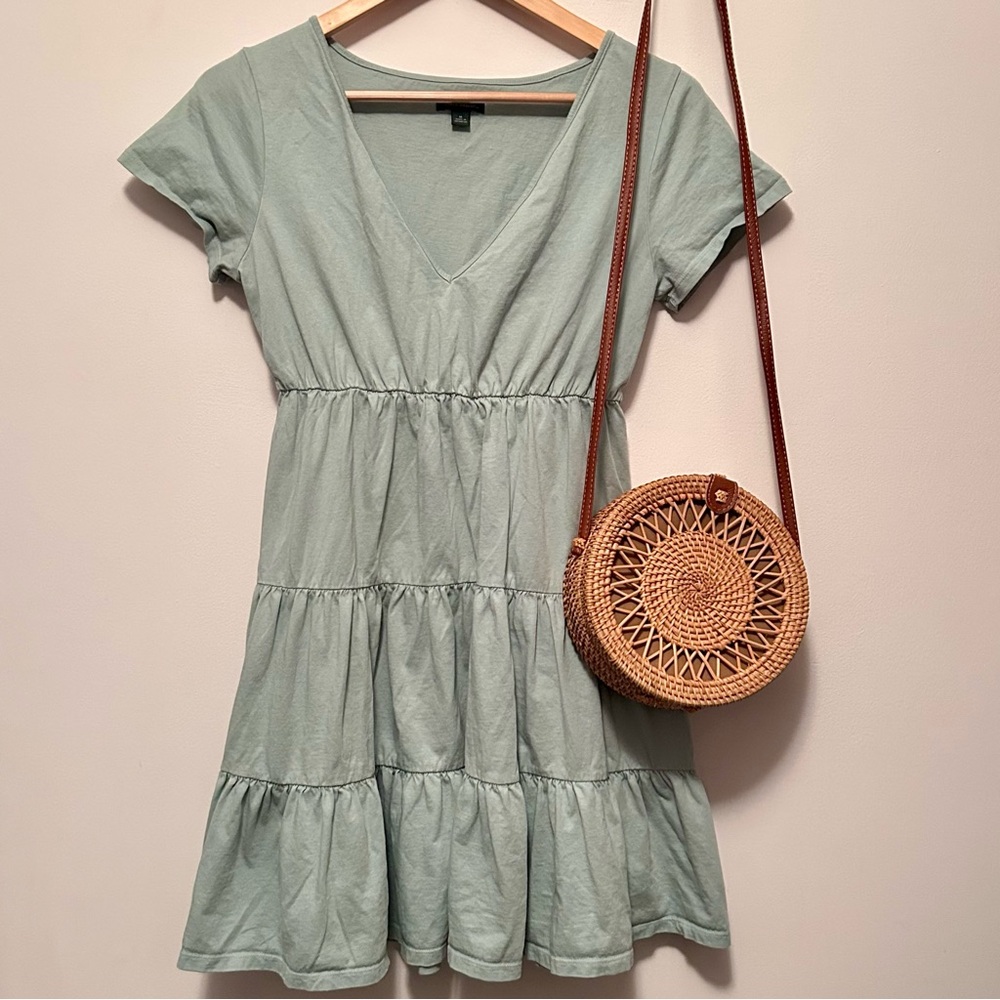 Wild Fable Light Green Tiered Mini Dress